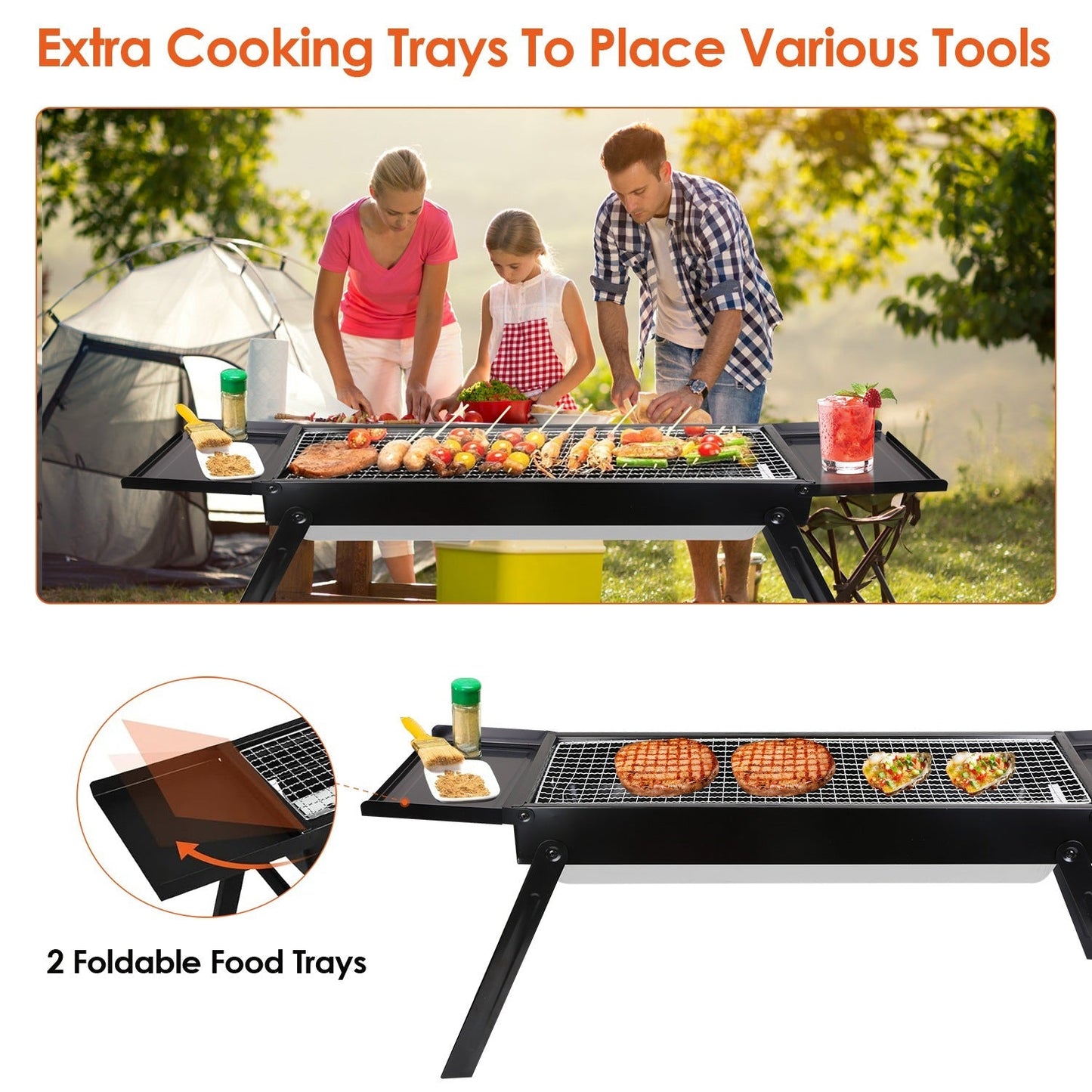 Foldable charcoal grill GemGear with shelf, portable camping unit, 2 trays on Tampa Home & Garden Store