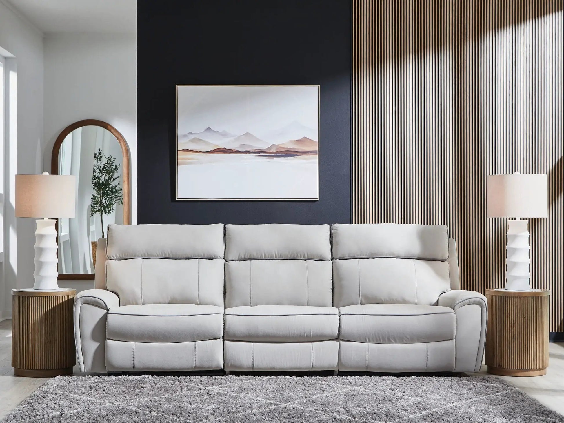 Social Pointe reclining sectional in light gray fabric by Unique Piece Furniture on Tampa Home & Garden Store