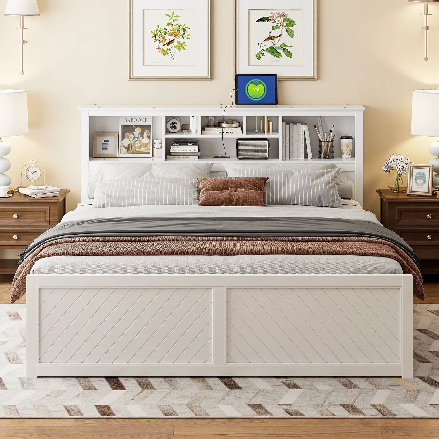 Platform Bed With Storage Headboard USB Drawers