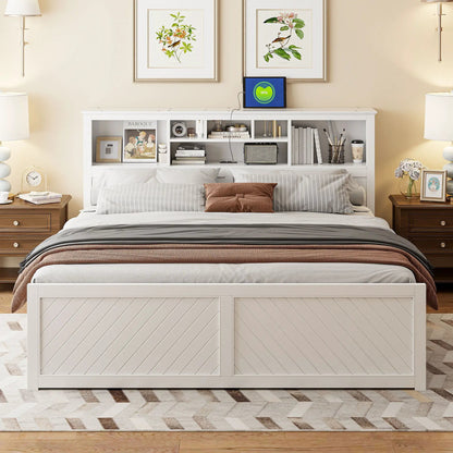 Platform Bed With Storage Headboard USB Drawers