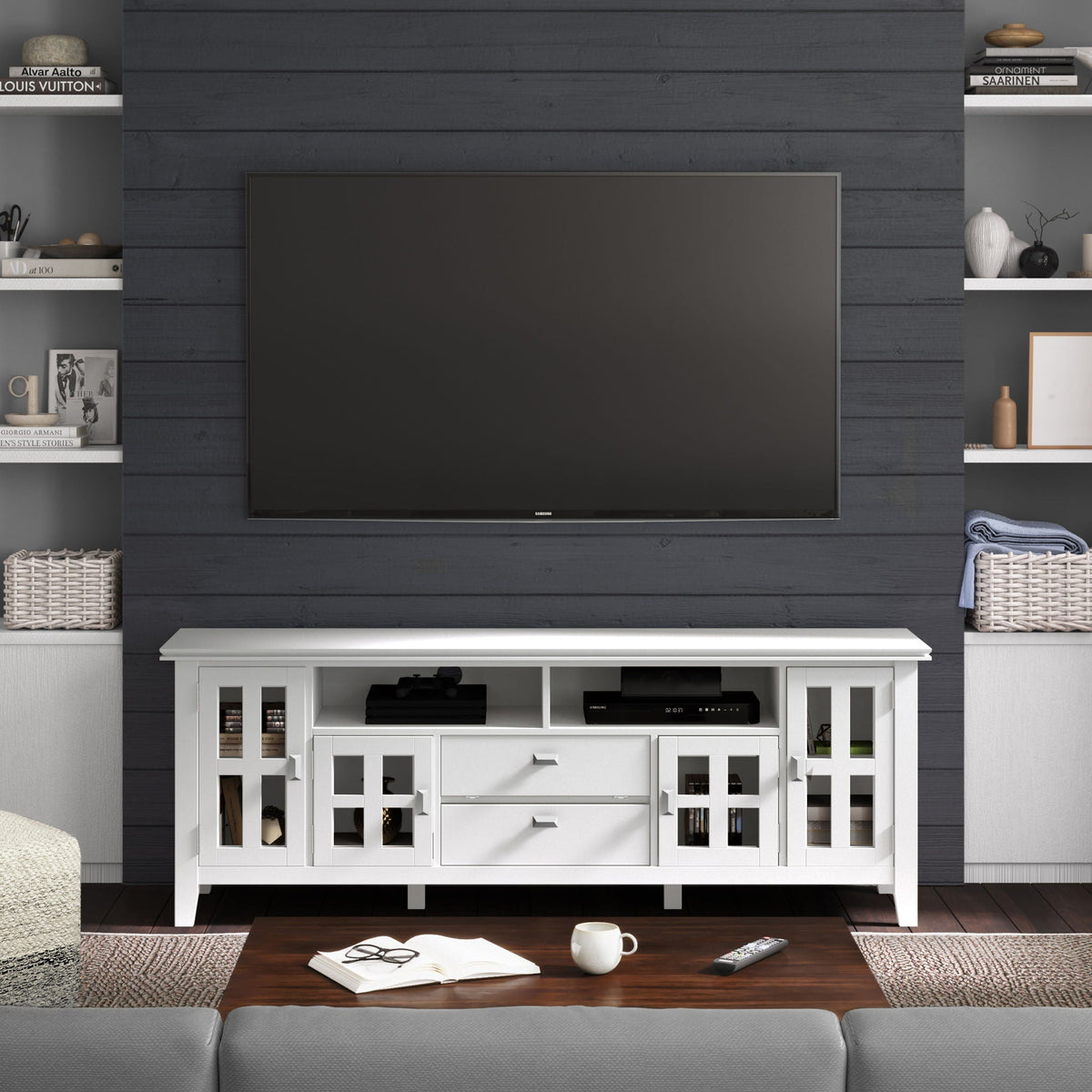 Artisan solid wood TV stand with a flip drawer in dark finish HouseOfZazla on Tampa Home & Garden Store