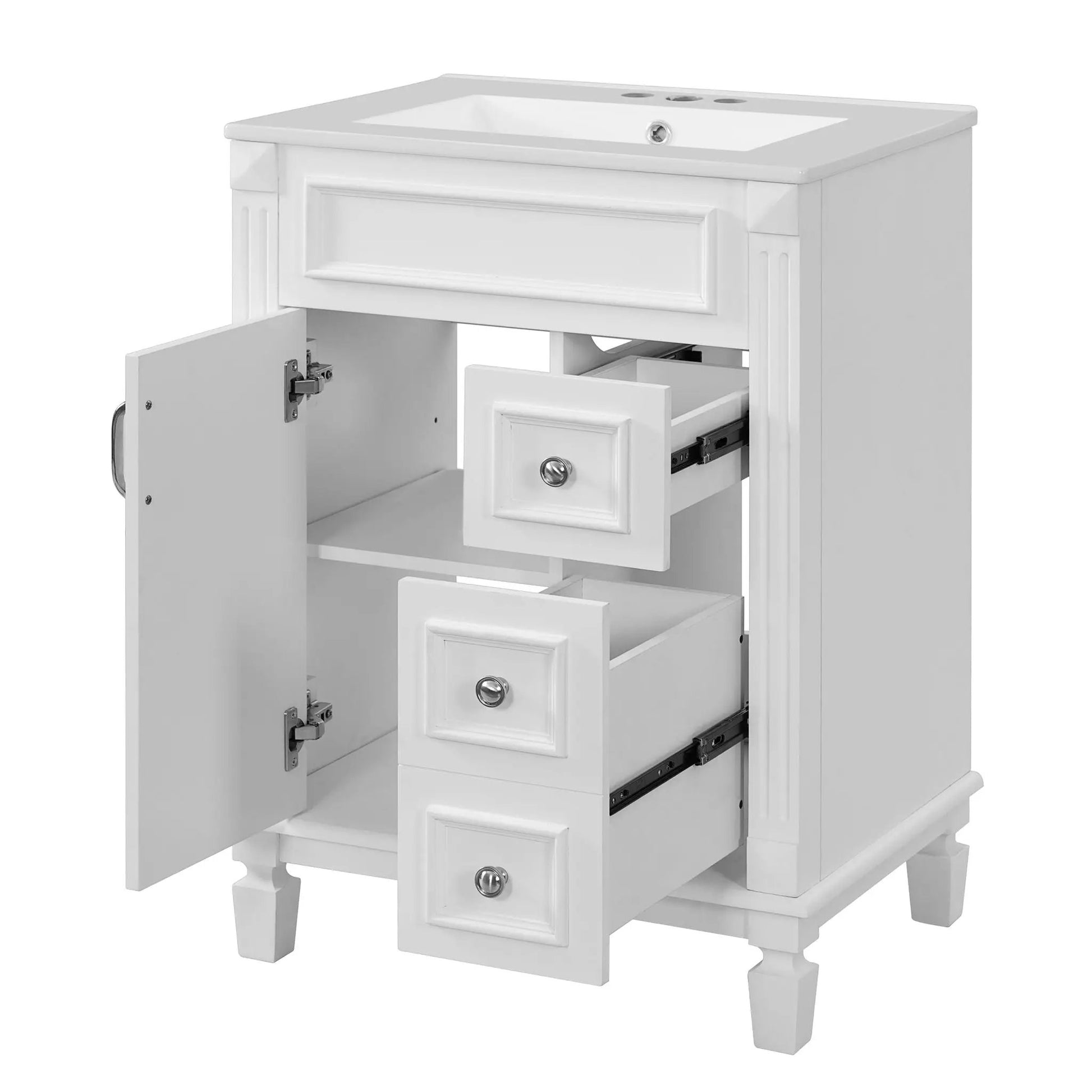 White bathroom vanity with sink, compact 2-drawer by Unique Piece Furniture, adjustable shelf on Tampa Home & Garden Store