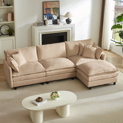 Premium Chenille L Shaped Sofa and Ottoman