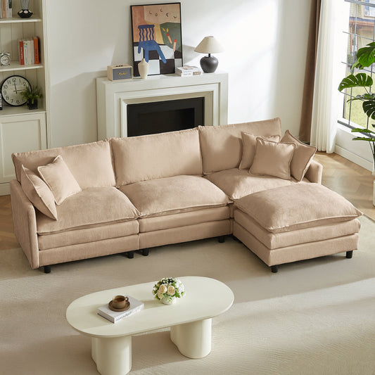 Modular sectional sofa in beige fabric with chaise and plush cushions on Tampa Home & Garden Store