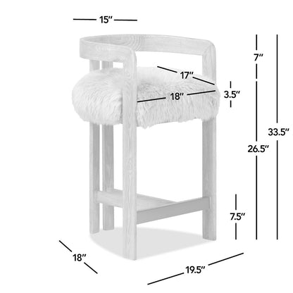 Low Back Counter Stool with Sheepskin Fur Seat in light or dark brown wood frame, counter height 24-27 in, HouseOfZazla on Tampa Home & Garden Store