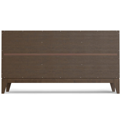Harper walnut brown 3-door sideboard shown from the back with screws and tapered legs on Tampa Home & Garden Store