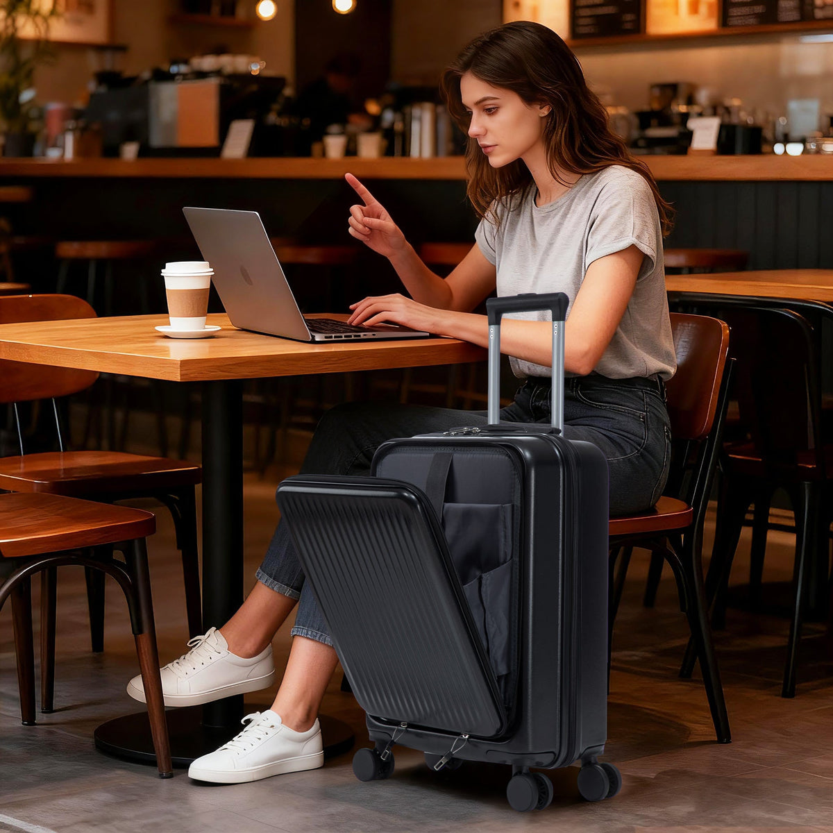HouseOfZazla 14' & 20' ABS luggage set with cosmetic case, black hard-shell suitcases on wheels on Tampa Home & Garden Store