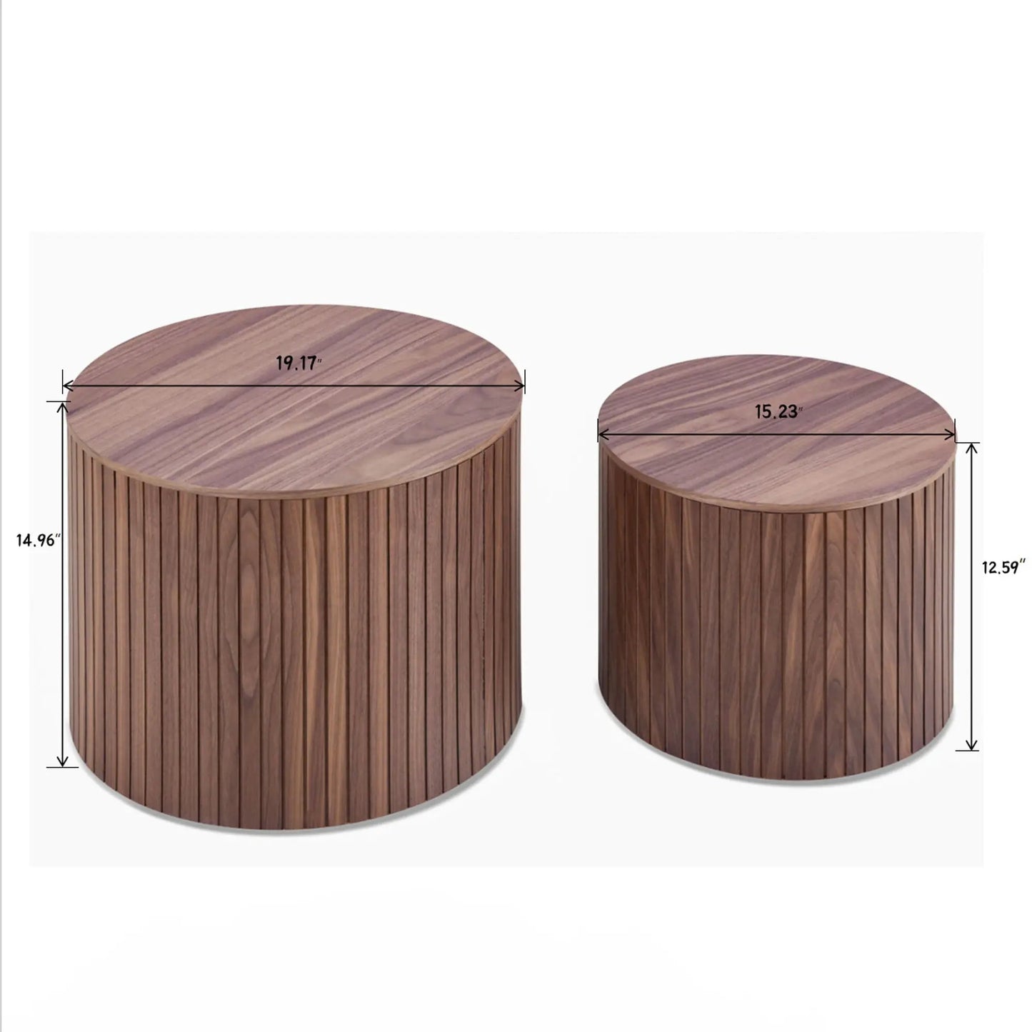 Handcrafted Nested Table Set, 2 Pieces in warm wood with vertical slat sides on Tampa Home & Garden Store