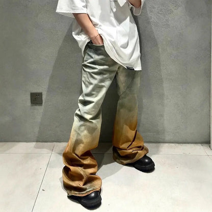 Men's gradient wide-leg distressed casual jeans FLIPSTYLEZLLC gray-to-brown fade on Tampa Home & Garden Store