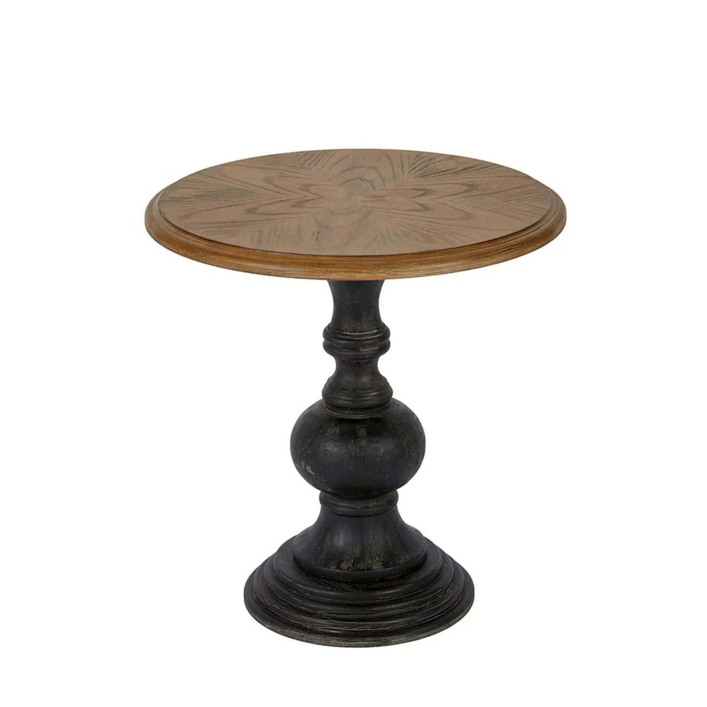 Table With Reclaimed - Natural round accent table with wood grain and dark pedestal base on Tampa Home & Garden Store