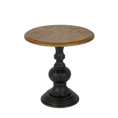 Table With Reclaimed - Natural round accent table with wood grain and dark pedestal base on Tampa Home & Garden Store