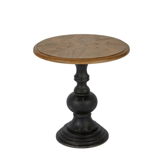 Table With Reclaimed - Natural round accent table with wood grain and dark pedestal base on Tampa Home & Garden Store
