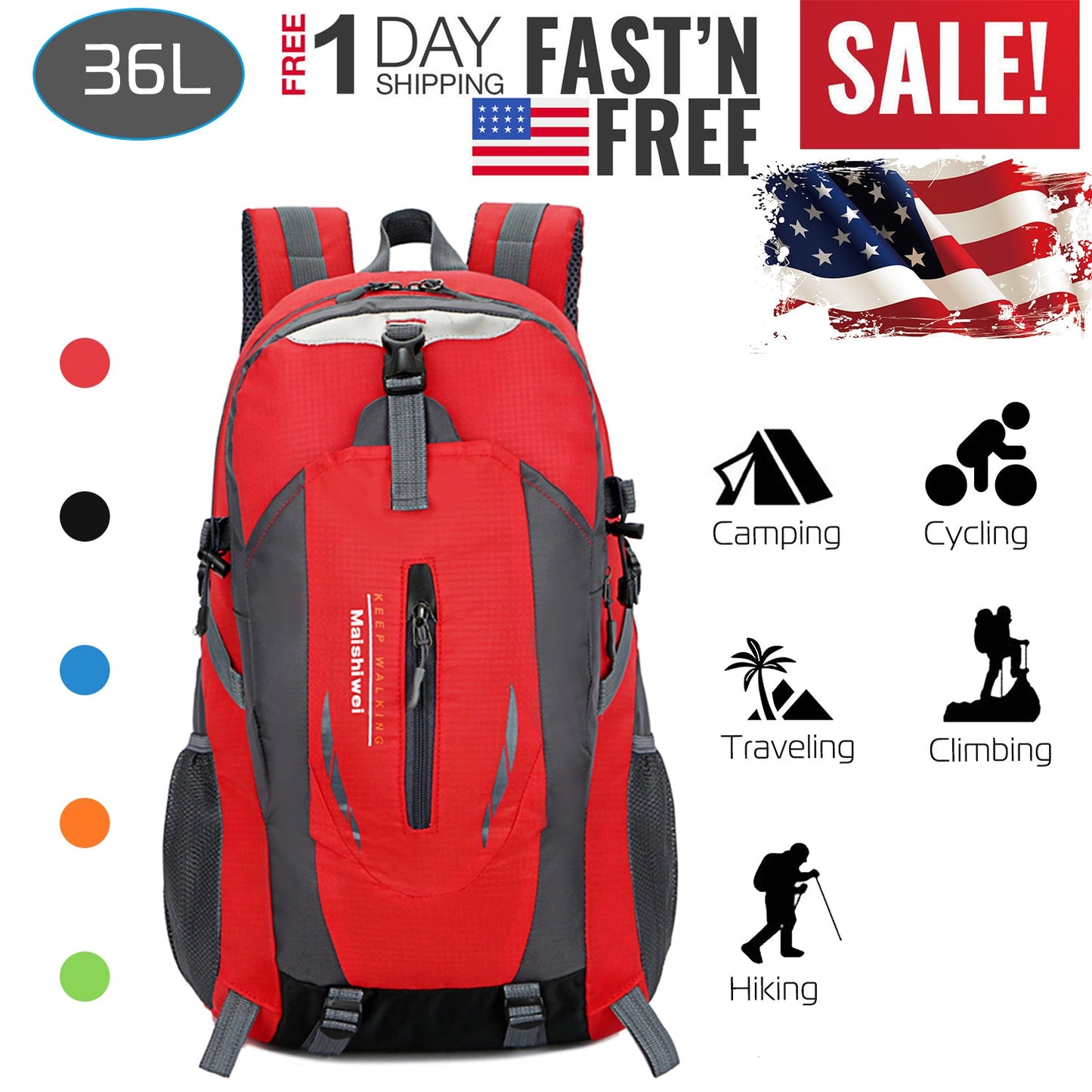 36L GemGear waterproof hiking backpack red with gray accents travel daypack on Tampa Home & Garden Store