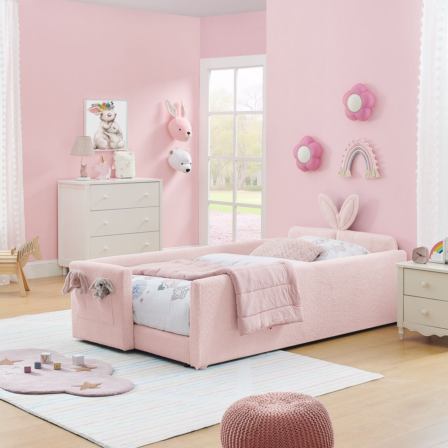 Cute Rabbit Ear Platform Bed and Safety Rail