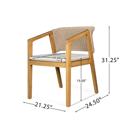 Acacia wood rope dining chair with cushioned seat from 7-piece outdoor dining set on Tampa Home & Garden Store