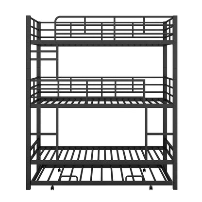 Triple bunk bed with trundle in dark gray heavy-duty steel construction, left ladder on Tampa Home & Garden Store