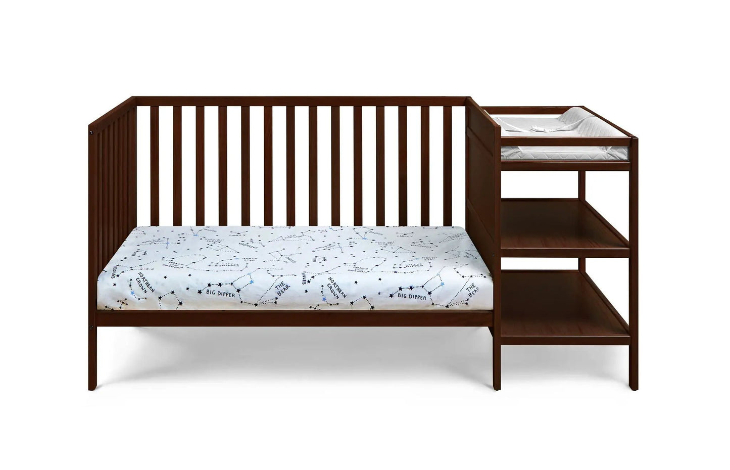 Palmer 3-in-1 Convertible Crib Changer Combo in dark wood with built-in changing station on Tampa Home & Garden Store
