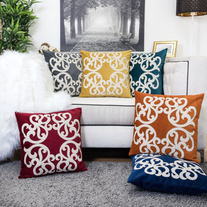 Dora pillow cover with matching back from Unique Piece Furniture; mustard yellow scroll pattern on Tampa Home & Garden Store