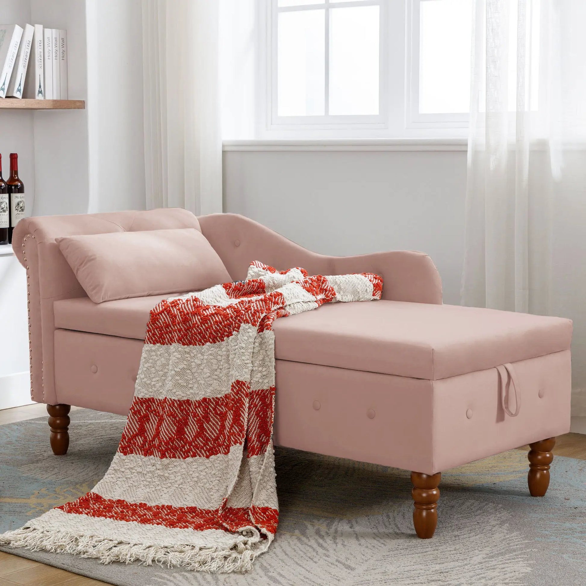 Pink indoor chaise lounge with pillow by Unique Piece Furniture on Tampa Home & Garden Store