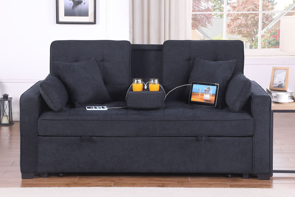 Convertible Sleeper Loveseat with Cup Holder by HouseOfZazla in dark gray fabric on Tampa Home & Garden Store