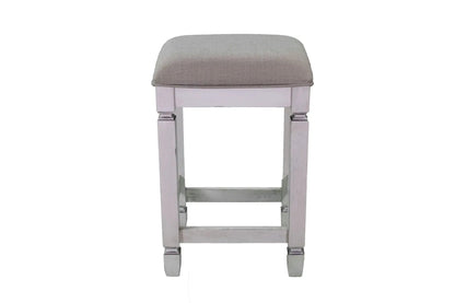 Stool from antique white console table set, upholstered gray cushion, wooden legs on Tampa Home & Garden Store