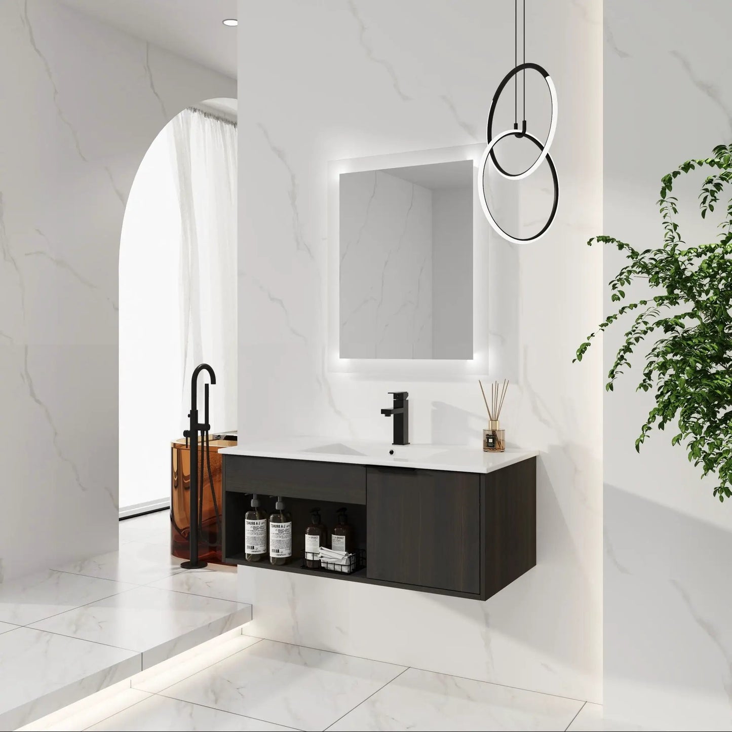 Wall Mounted Floating Vanity With Open Shelf