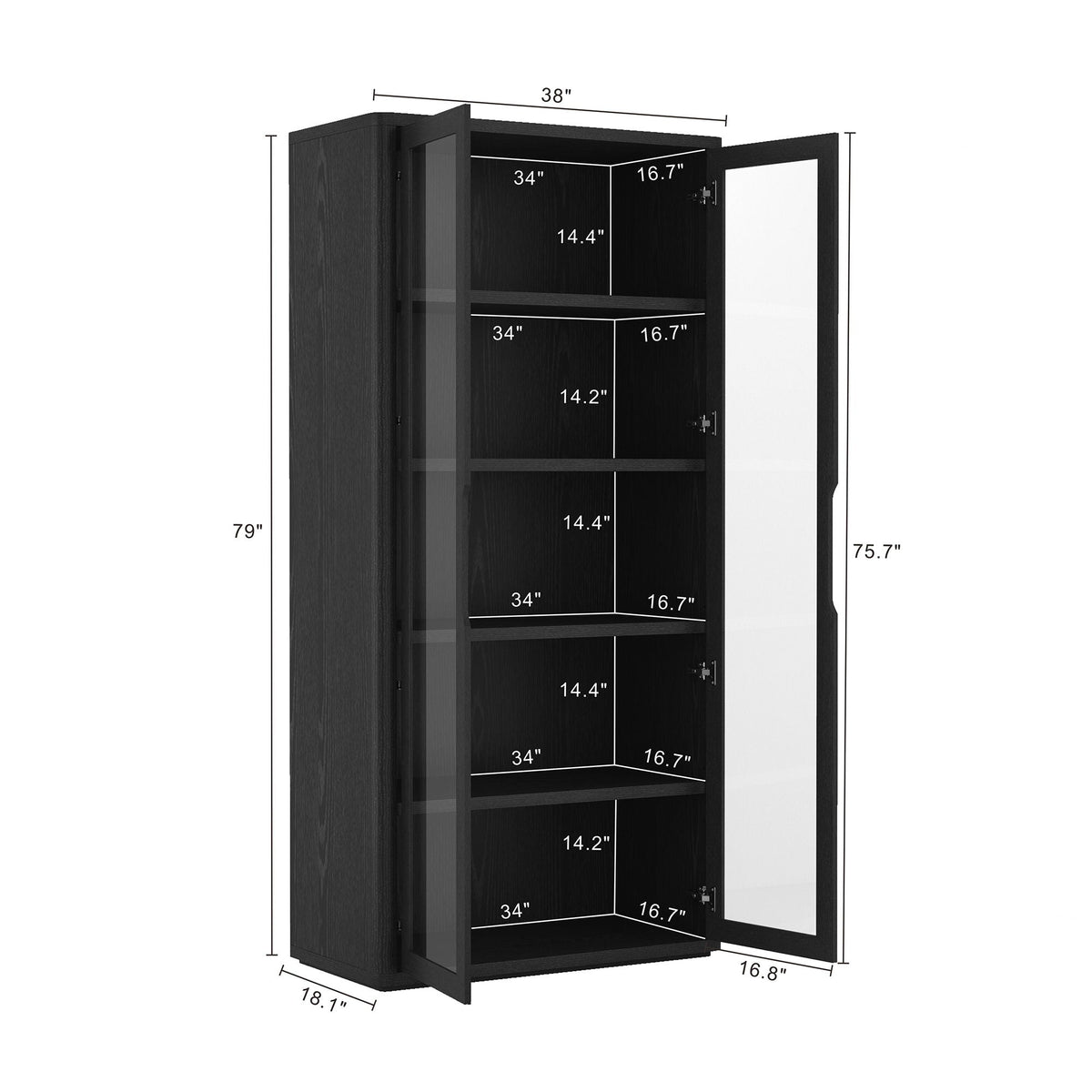 Bookcase cabinet with glass doors and adjustable shelves in dark brown by HouseOfZazla on Tampa Home & Garden Store