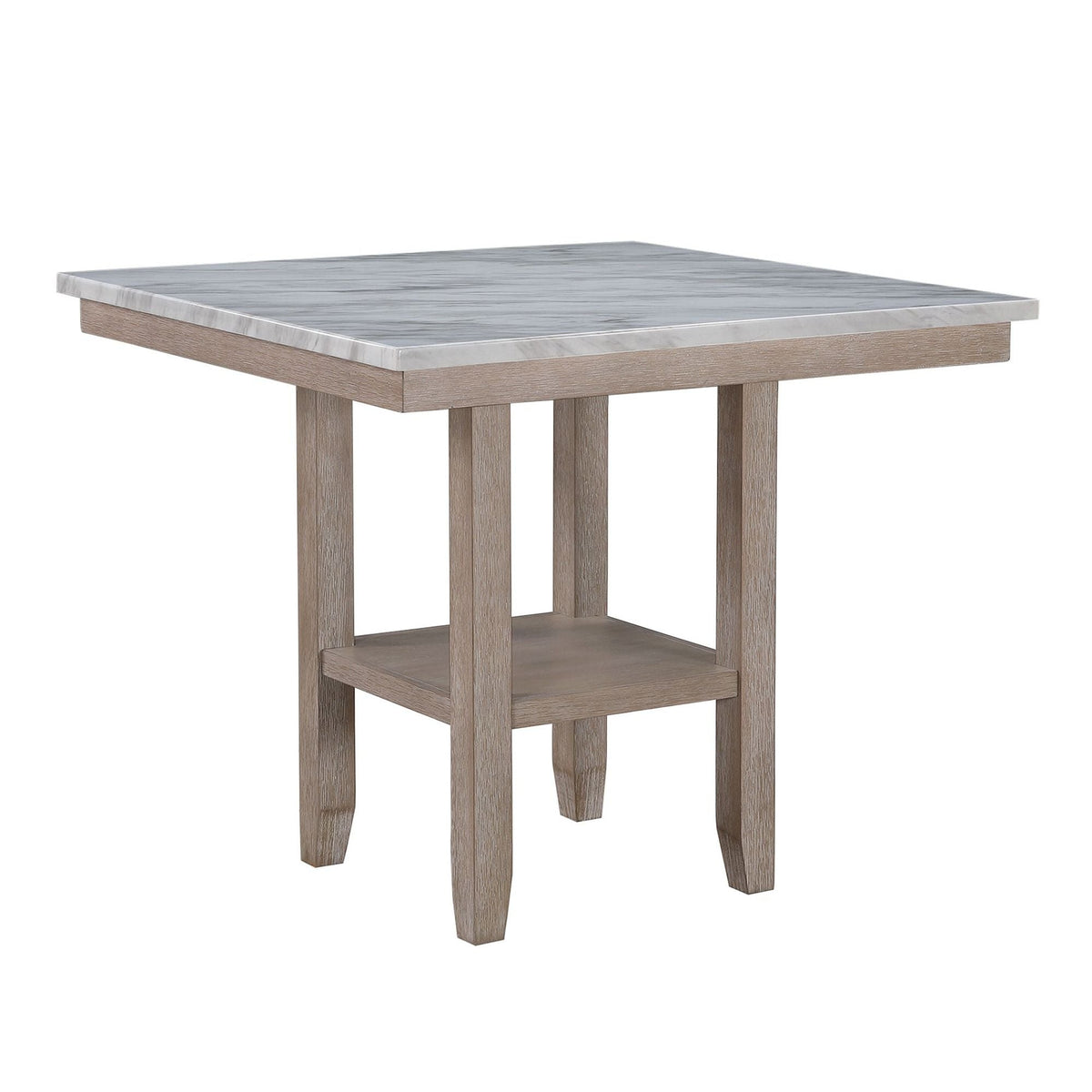 HouseOfZazla natural bar table with marble finish top, wood legs and shelf, 42-inch square on Tampa Home & Garden Store