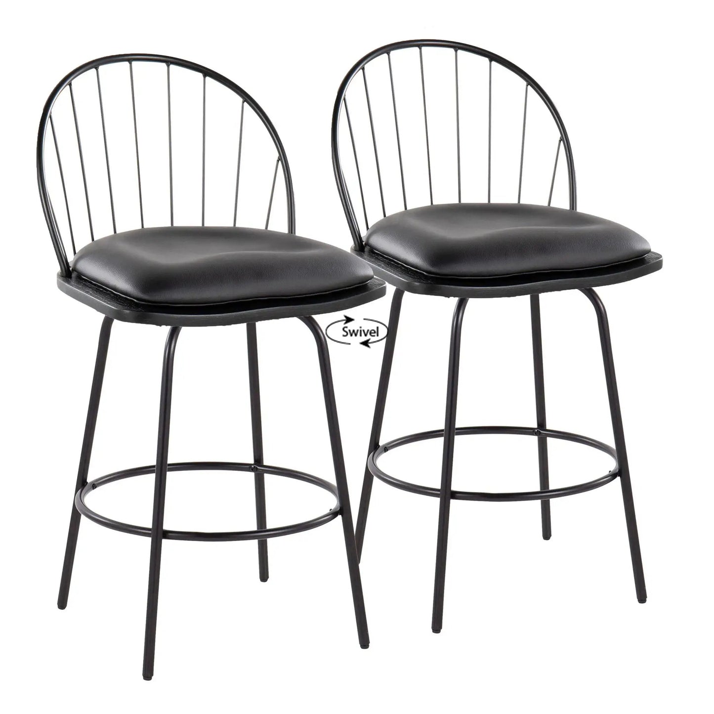 Riley Claire Farmhouse counter stools set of 2, black metal, swivel with round footrest on Tampa Home & Garden Store