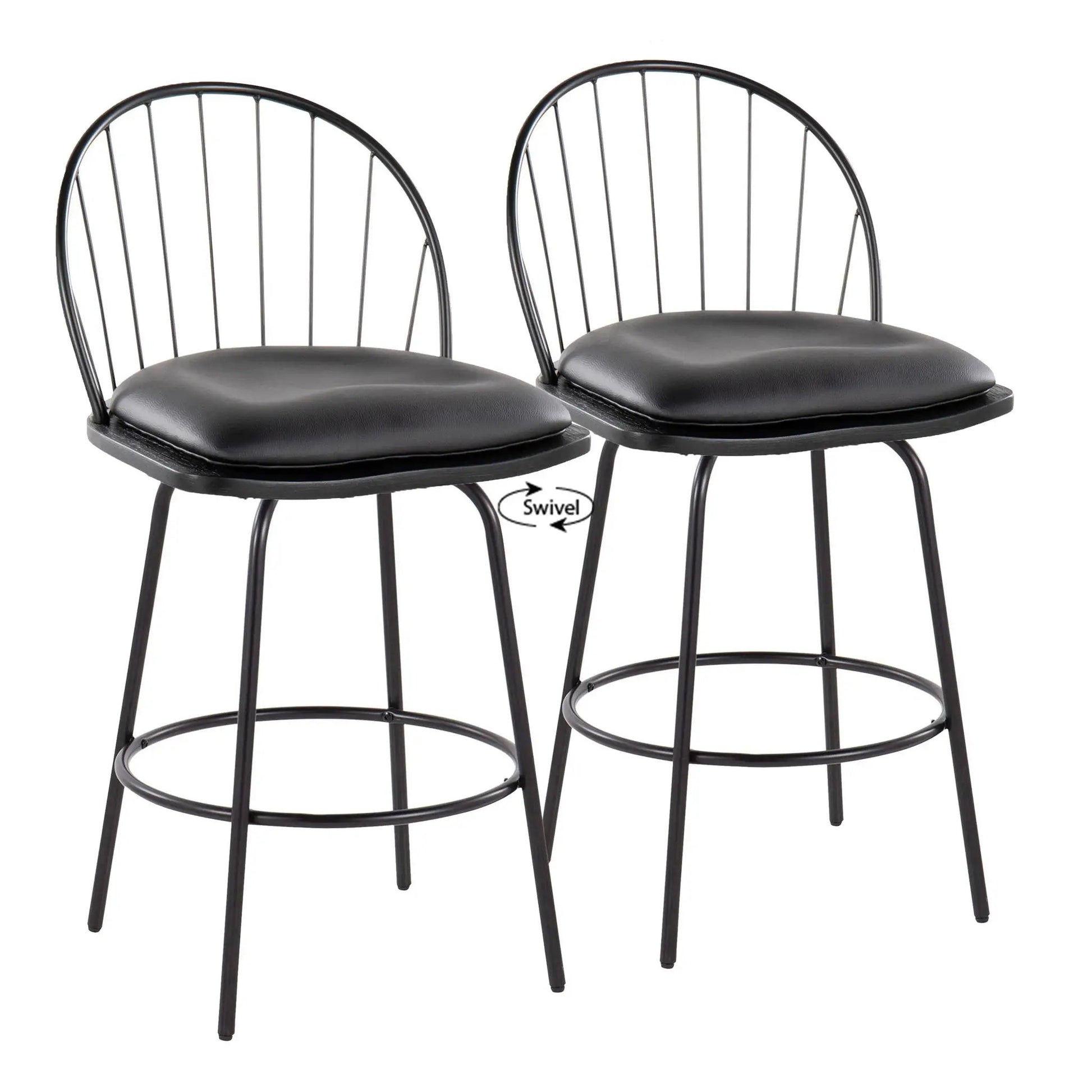 Riley Claire Farmhouse counter stools set of 2, black metal, swivel with round footrest on Tampa Home & Garden Store