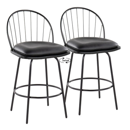 Riley Claire Farmhouse counter stools set of 2, black metal, swivel with round footrest on Tampa Home & Garden Store