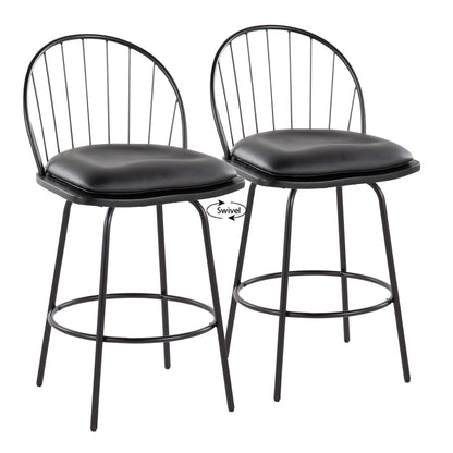 Farmhouse counter stool set with swivel, black metal frames and round footrests, set of 2 on Tampa Home & Garden Store