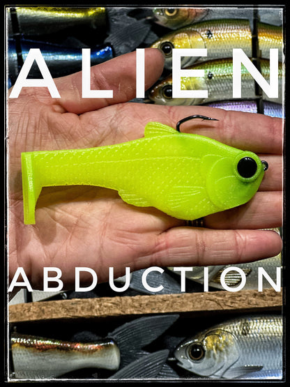 4.5 inch Nacho boot-tail soft swimbait from Bull Shad Swimbaits, neon green fishing lure on Tampa Home & Garden Store