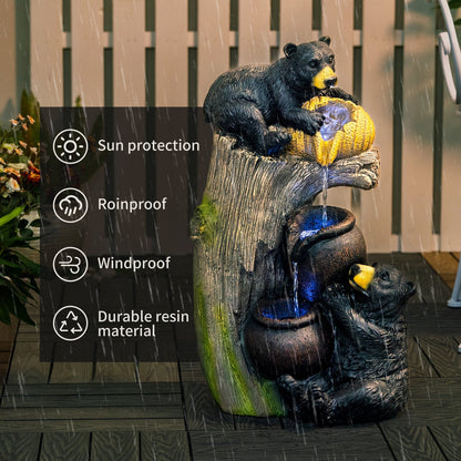 Bear fountain with LED lights, black resin bear on log with flowing water HouseOfZazla on Tampa Home & Garden Store