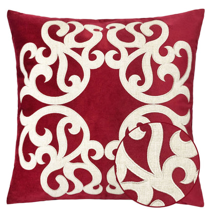 Dora Pillow Cover With Matching Back red velvet white scroll embroidery Unique Piece Furniture on Tampa Home & Garden Store