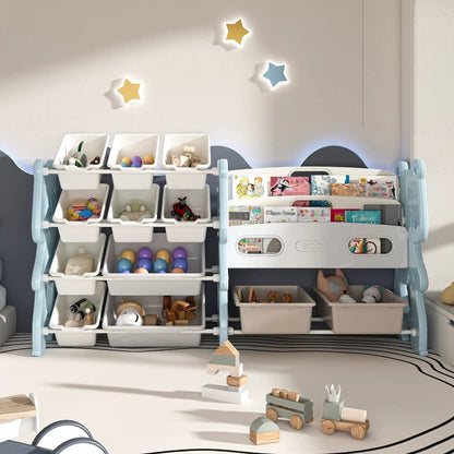 Kids Toy Storage Organizer with 2 Tier Bookshelf