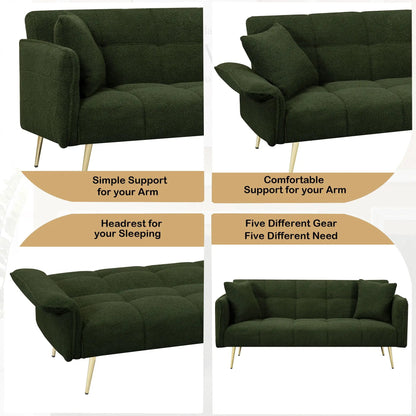 Convertible Double Futon Sofa Bed Unique Piece Furniture green boucle with folding arms on Tampa Home & Garden Store