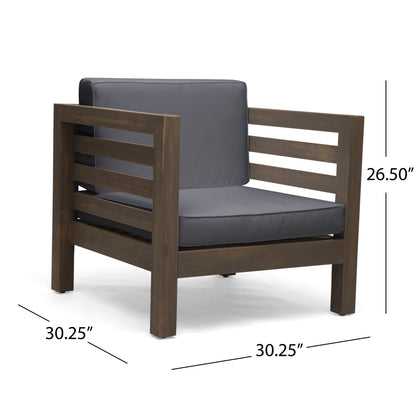 Outdoor Acacia Wood Patio Arm Chair with Fabric Cushion dark brown frame HouseOfZazla on Tampa Home & Garden Store