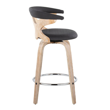 Mid Century Modern counter stool with swivel, black upholstery, natural wood frame, chrome base on Tampa Home & Garden Store