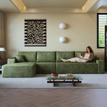 135-inch Cloud Sectional Couch with L-Shape Chaise in green fabric on Tampa Home & Garden Store
