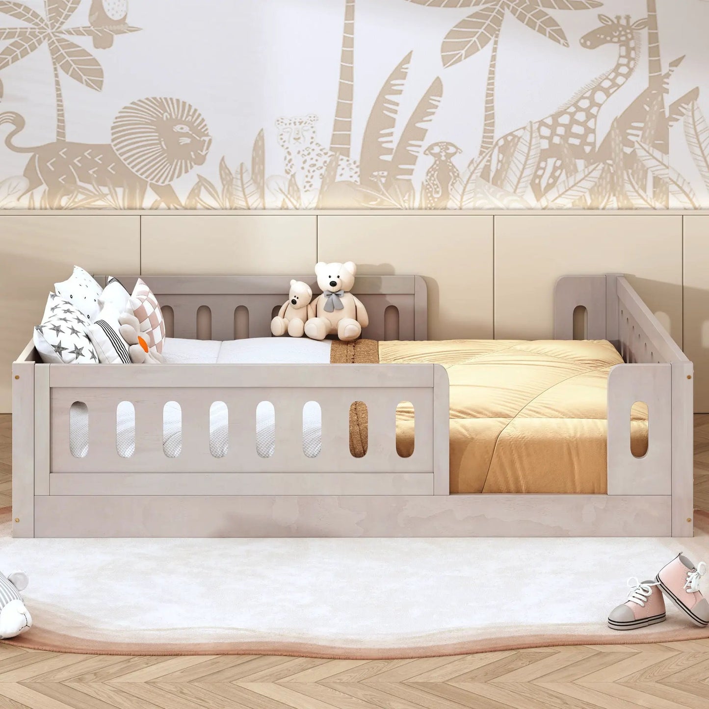 Light wood platform bed with guardrail by Unique Piece Furniture in nursery on Tampa Home & Garden Store