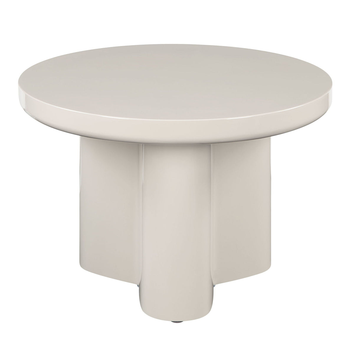 Light gray round end table with high-gloss finish and pedestal base Joane by HouseOfZazla on Tampa Home & Garden Store