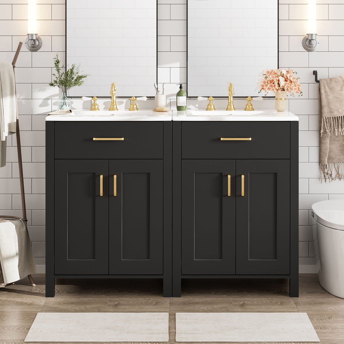 Modern Bathroom Vanity and Cabinet by HouseOfZazla black double vanity with gold handles on Tampa Home & Garden Store