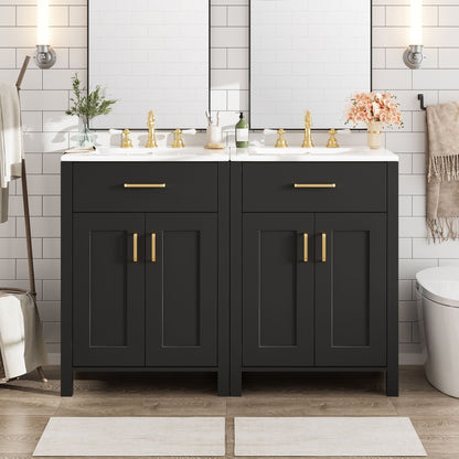 Modern Bathroom Vanity and Cabinet by HouseOfZazla black double vanity with gold handles on Tampa Home & Garden Store