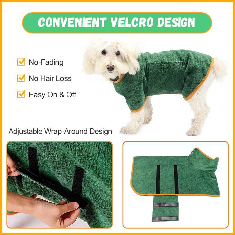 Absorbent Pet Bathrobe with Waist-wrapped Microfiber, green dog robe with orange trim on Tampa Home & Garden Store