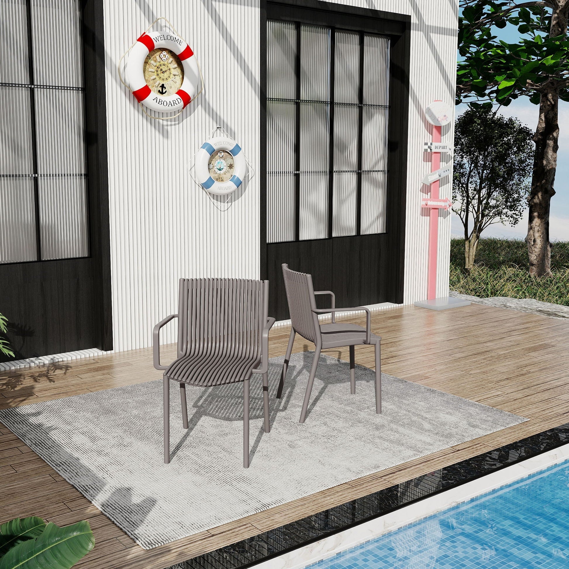 4-piece stackable outdoor chairs with vertical slat design in grey all-weather material on Tampa Home & Garden Store