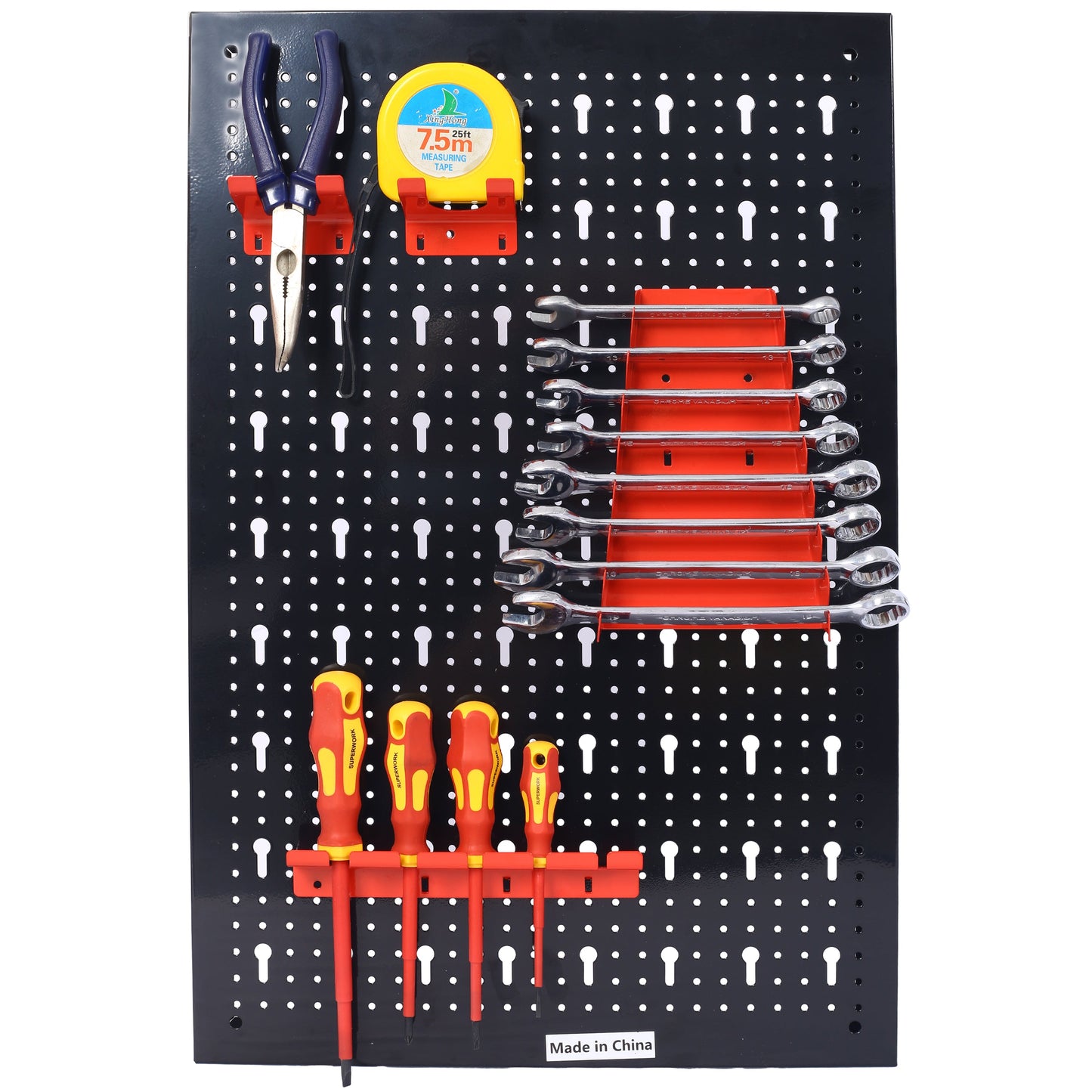 4-foot metal garage nail board tool rack with 3 nail-board holders on black board on Tampa Home & Garden Store