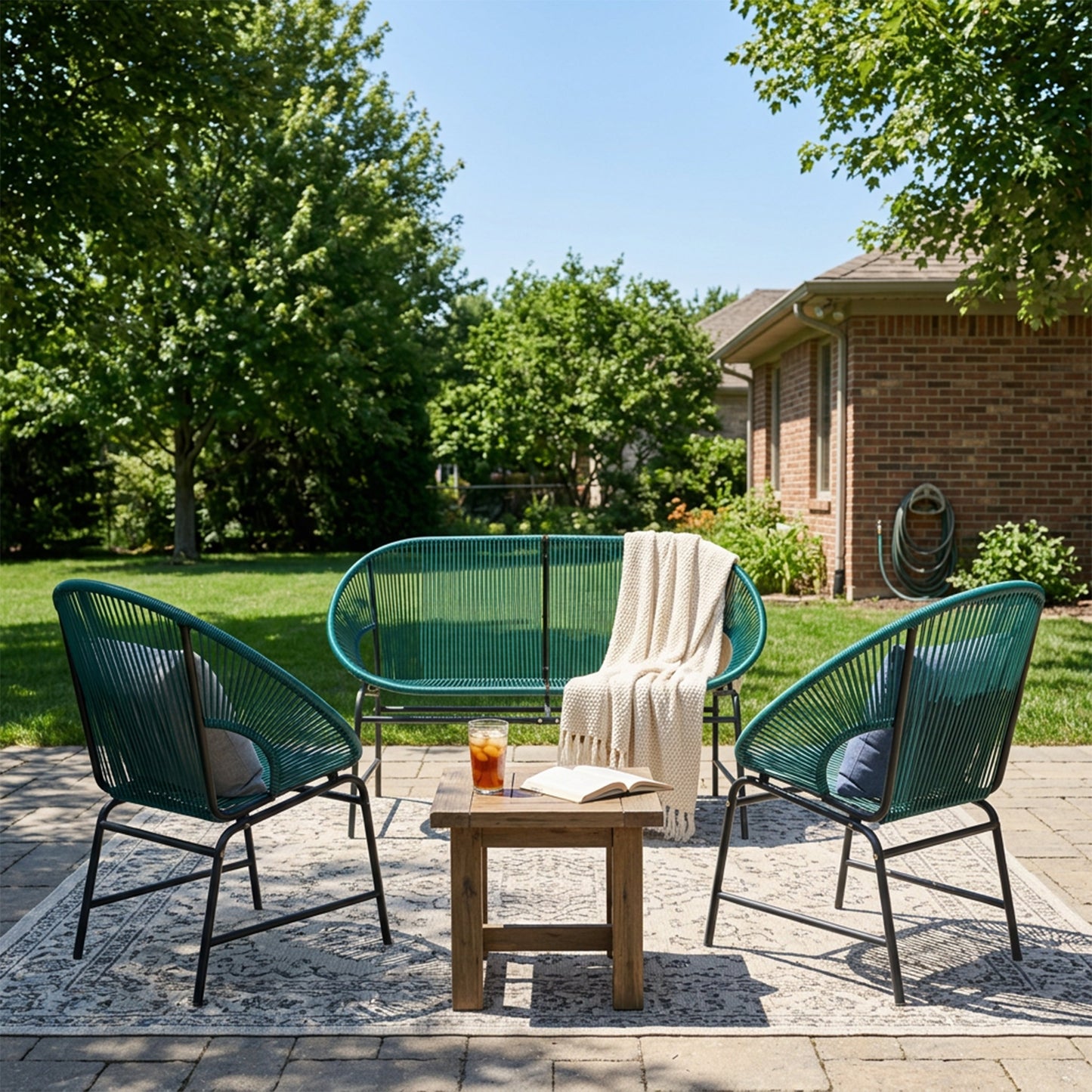 Nusa Outdoor and 3 Piece Teal Wicker Set