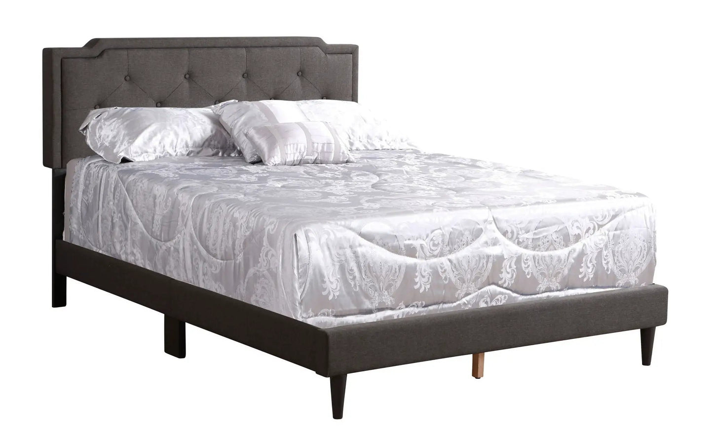 Button tufted gray upholstered bed with tufted headboard by Unique Piece Furniture on Tampa Home & Garden Store