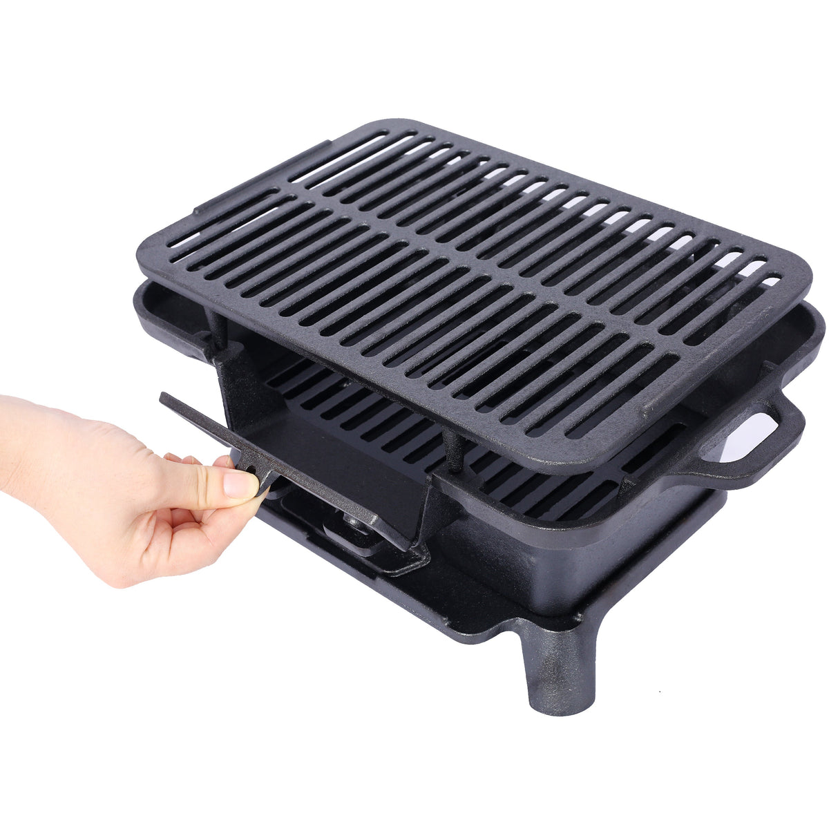Oval cast iron grill grate with slotted top, black portable tabletop skillet on Tampa Home & Garden Store